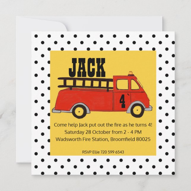 PojkeFiretruckfirehousen avfyrar den röda Inbjudningar (Framsida)