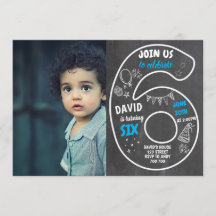 Pojken 6e födelsedagskalkboard med fotonummer Blue