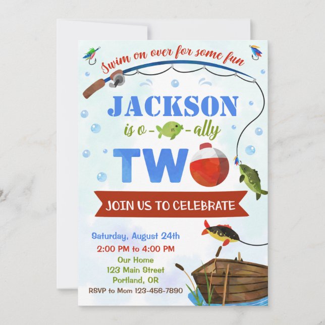 Pojken är OFishally TWO-födelsedagsinbjudan O-fish Inbjudningar (Framsida)