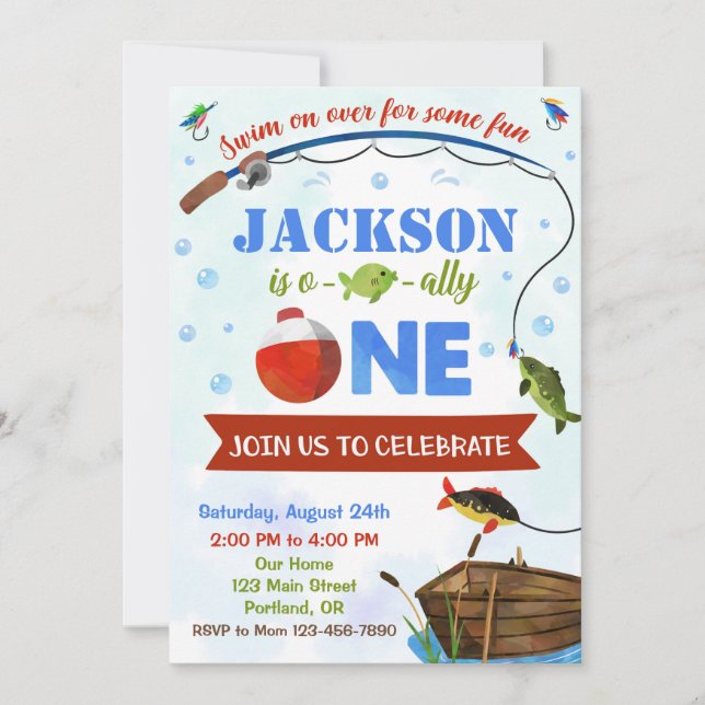 Pojken är ofiskally En födelsedagsinbjudan O-fish- Inbjudningar (Framsida)