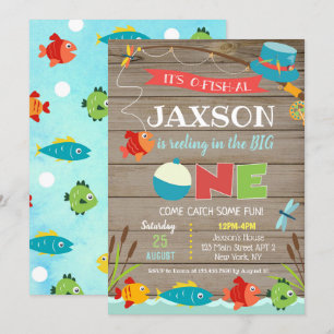 Pojken är sin O-fish-al 1st Birthday-inbjudan Inbjudningar