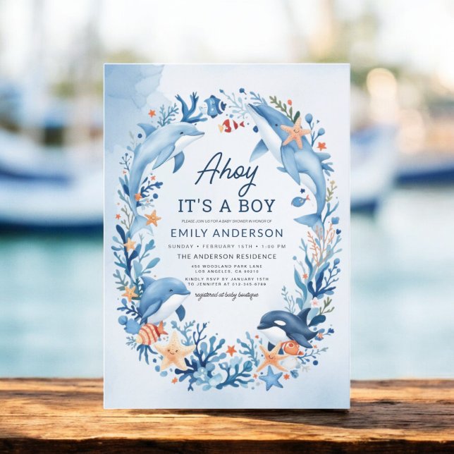 Pojken är under Sea Blue Baby Shower Inbjudningar (Skapare uppladdad)