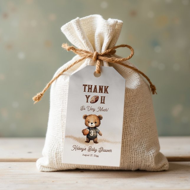  Pojken Björn Knapp Tålamod Amerikansk Fotboll Bab Presentetikett (Teddy Bear Boy American Football Baby Shower Favor Tags - Bearly Wait Collection)