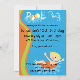 Pojken Blonde från Bassäng Party Inbjudningar