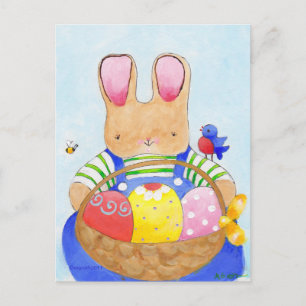 Pojken bunny med basket vykort