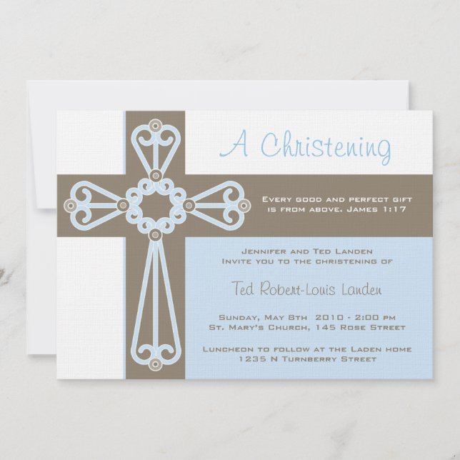 Pojken Christening Inbjudan (Framsida)