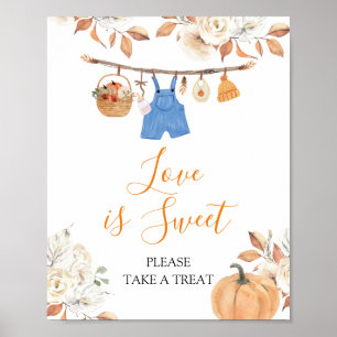 Pojken Clothes Pumpkin Fall Baby Shower Kärlek är Poster