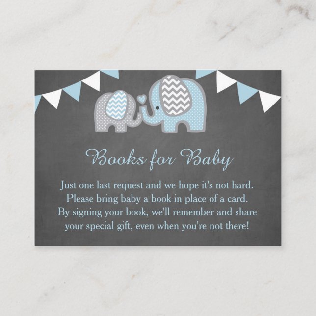 Pojken Elephant Baby Shower Bok Request Card Boy Tilläggskort (Framsida)