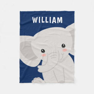 Pojken Elephant Navy Blue Personlig Fleecefilt