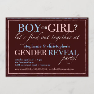 Pojken eller Eleganten Baby Gender Reveal Party Inbjudningar