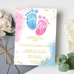 Pojken eller rosa blå gender i baby inbjudningar<br><div class="desc">Pojken eller rosa blå gender i baby visar guld och glitter-pojken eller flickinbjudan direkt nedladdning,  Simple rosa and blue,  guld-skript.</div>