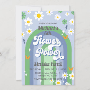 Pojken Flower Power Birthday Bjud, Inbjudan. Inbjudningar