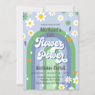 Pojken Flower Power Birthday Bjud, Inbjudan. Inbjudningar