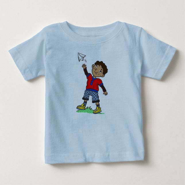 Pojken flyger Pappert flygplan T Shirt (Framsida)