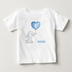 Pojken Första födelsedagen Blå ballongen Elefantan T Shirt