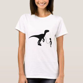 Pojken går sin Pet Velocoraptor Dinasour T Shirt