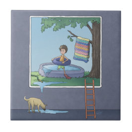 Pojken i njurkeramik bassäng kakelplatta