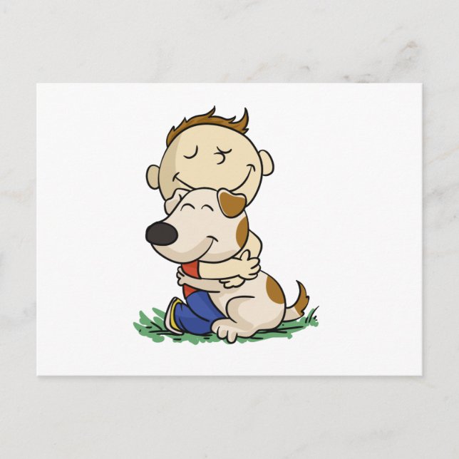 Pojken kramar gärna sin hund| Välj tillbaka färg Vykort (Framsida)