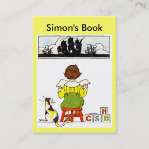 Pojken läser Bok Plate Visitkort