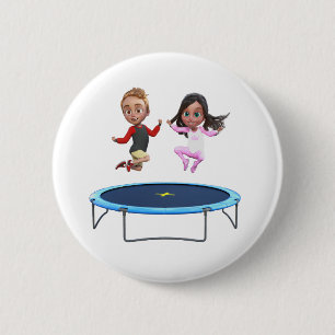 Pojken och flickan på Trampoline Knapp