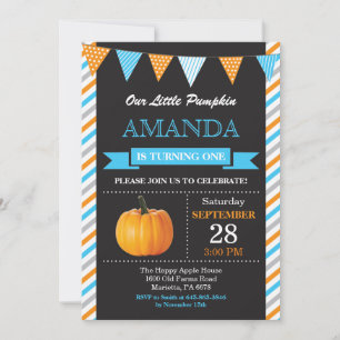 Pojken Pumpkin Birthday Inbjudan Orange och Blue