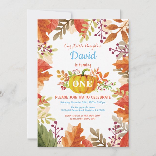 Pojken Pumpkin Fall Birthday-inbjudan Inbjudningar (Framsida)