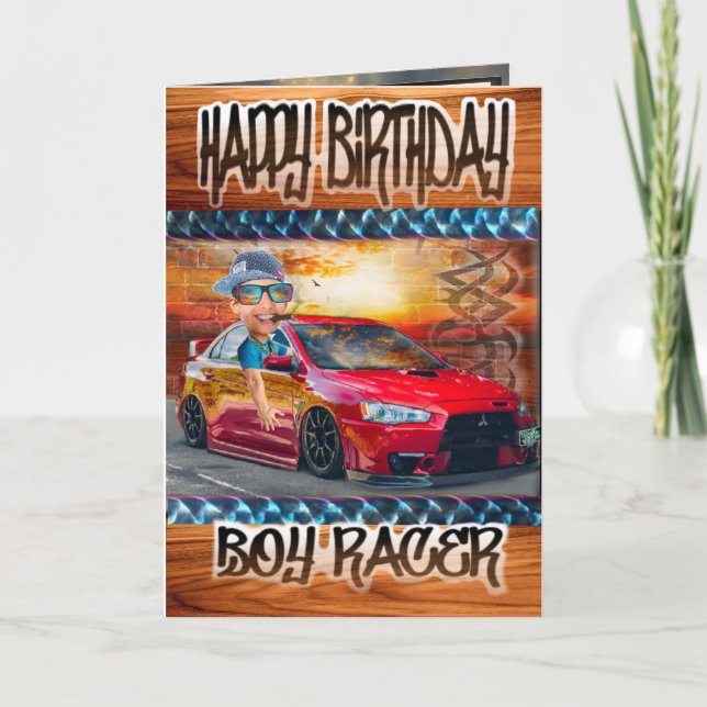 Pojken Racer med födelsedagskort Kort (Framsida)