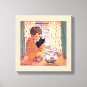 Pojken som håller en svart katt, Jessie Willcox Sm Canvastryck