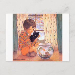 Pojken som håller en svart katt, Jessie Willcox Sm Vykort