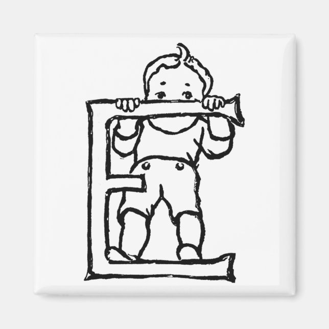 Pojken står på Brev 'E' - Magnet (Framsidan)