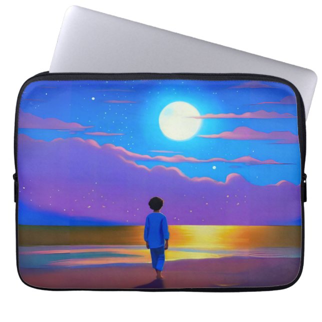 Pojken vid Beach, Gazing vid Måne Laptop Fodral (Framsidan)