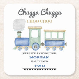 Pojkens 2-årsdag Blå Tåg Chugga Choo Underlägg Papper Kvadrat