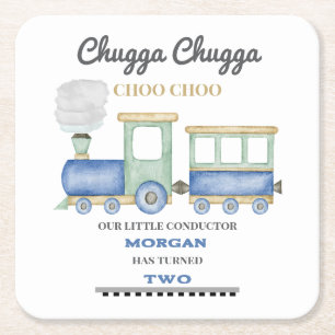 Pojkens 2-årsdag Blå Tåg Chugga Choo Underlägg Papper Kvadrat