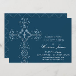 Pojkens bekräftelseinbjudan till Kor, Monogram Inbjudningar