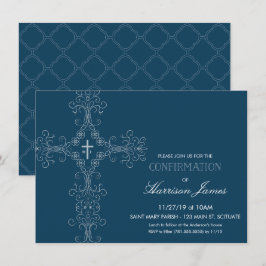 Pojkens bekräftelseinbjudan till Kor, Monogram Inbjudningar