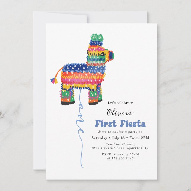 Pojkens första inbjudan till Fiesta Birthday Piñat (Framsida)