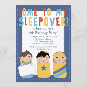 POJKESleepoverfödelsedagsfest Inviation Inbjudningar