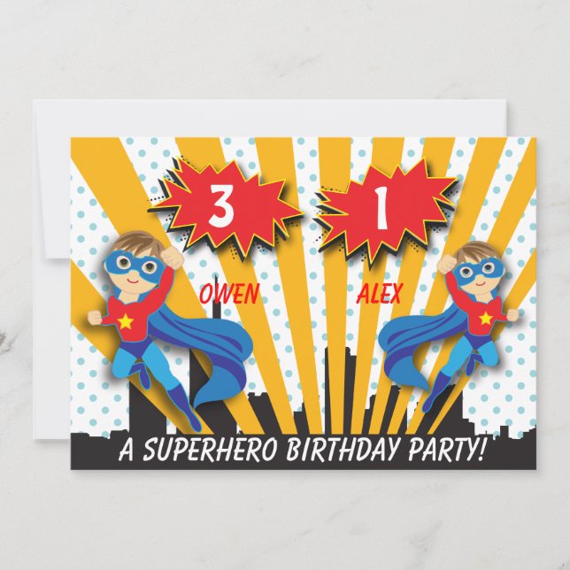 PojkeSuperherofödelsedag Inbjudningar (Framsida)
