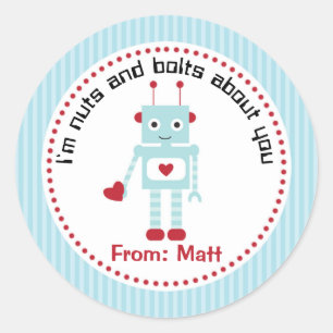Pojkevalentinklistermärkear (roboten med hjärtor runt klistermärke
