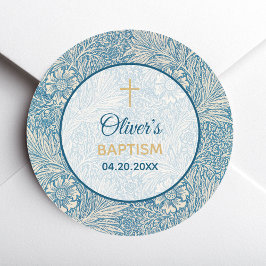 Pojkfärgning Blå Blommig Marigold William Morris Runt Klistermärke