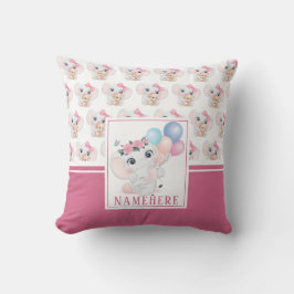 Pojkflicka Rosa Elefant med Rosett och Ballongmöns Kudde