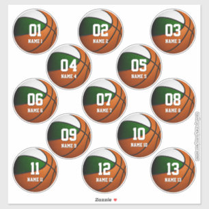 pojkflickor, grönt, vit basketboll 13 klistermärken
