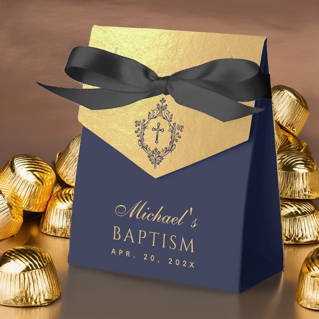Pojkfödelsedag Navyblå Krest Elegant Falsk Guld Fo Presentaskar (Skapare uppladdad)