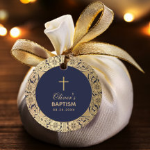 Pojkfödelsedagsdop Marinblå Guldröda Rosor Elegant