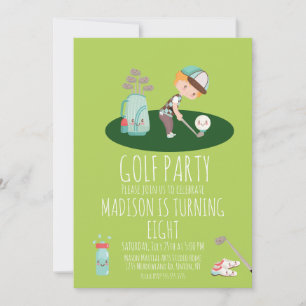 Pojkgolf Söt Födelsedagsfest Grön Inbjudningar