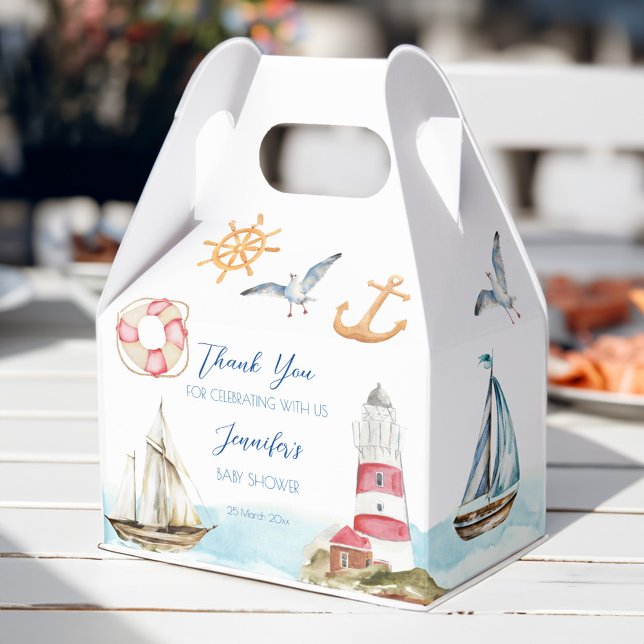 Pojkindusch för marint segeltema presentaskar (Nautical marine sailing theme boy baby shower favor box)