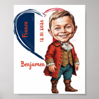 Pojkkarikatyr i fransk vintagekostym poster