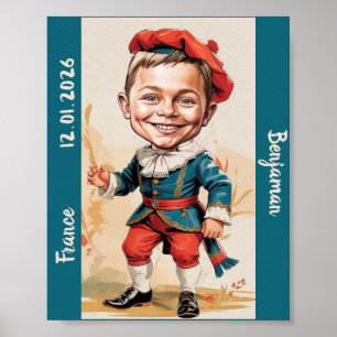 Pojkkarikatyr i fransk vintagekostym poster