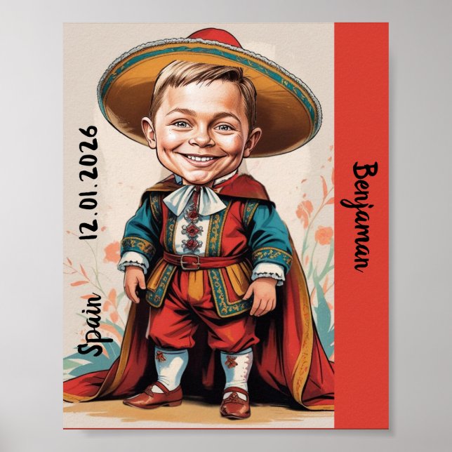 Pojkkarikatyr i spansk traditionell dräkt poster (Framsidan)