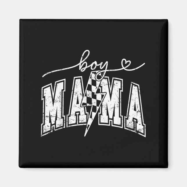 Pojkmamma Blixtrandig Rutig Mors Dag Magnet (Framsidan)